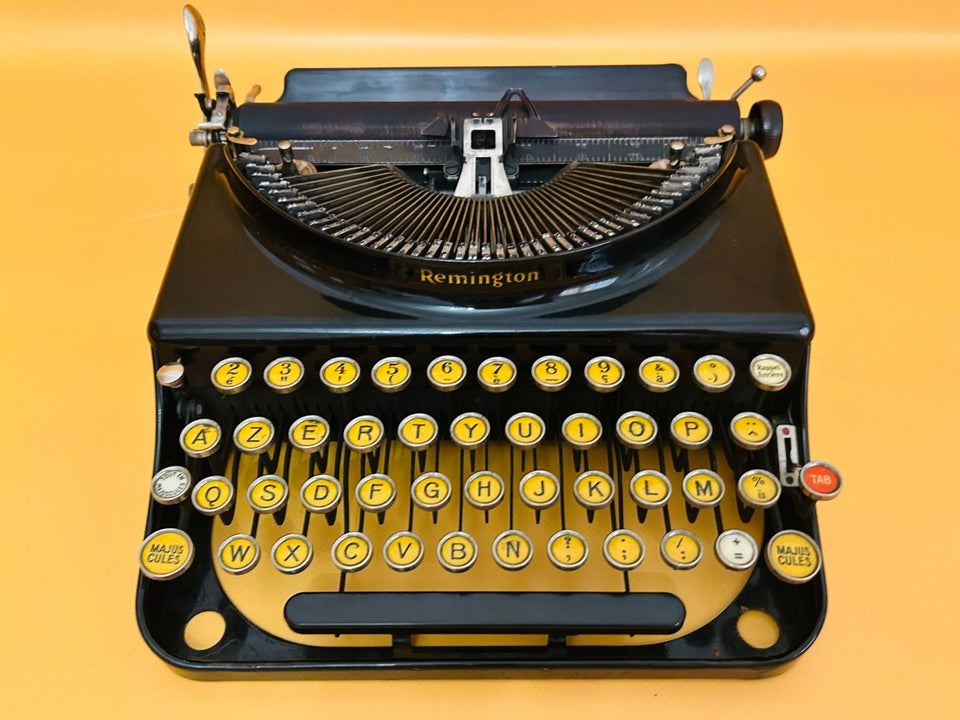 Top view of Remington Portable typewriter showing glass keys and carriage