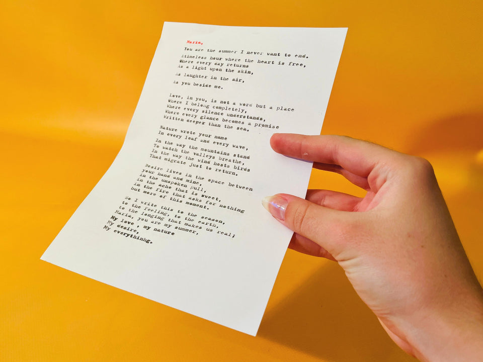 Custom Typewriter Poem Personalized Digital Or Physical Typed Poem