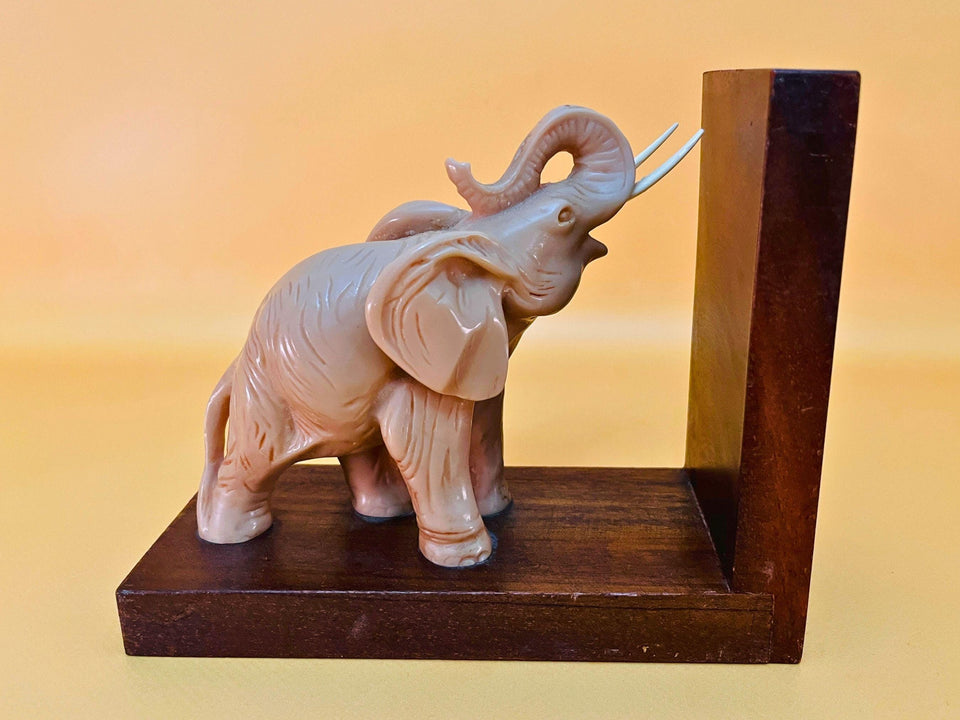 Vintage Wooden Elephant Bookend | Hand-Carved Animal Shelf Organizer | Rustic Desk Accessory