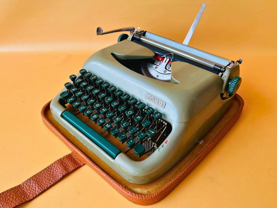 Working typewriter Erika Model 10 sage green front view