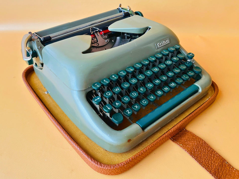 Working Typewriter Erika Model 10 Sage Green With Case And Brushes