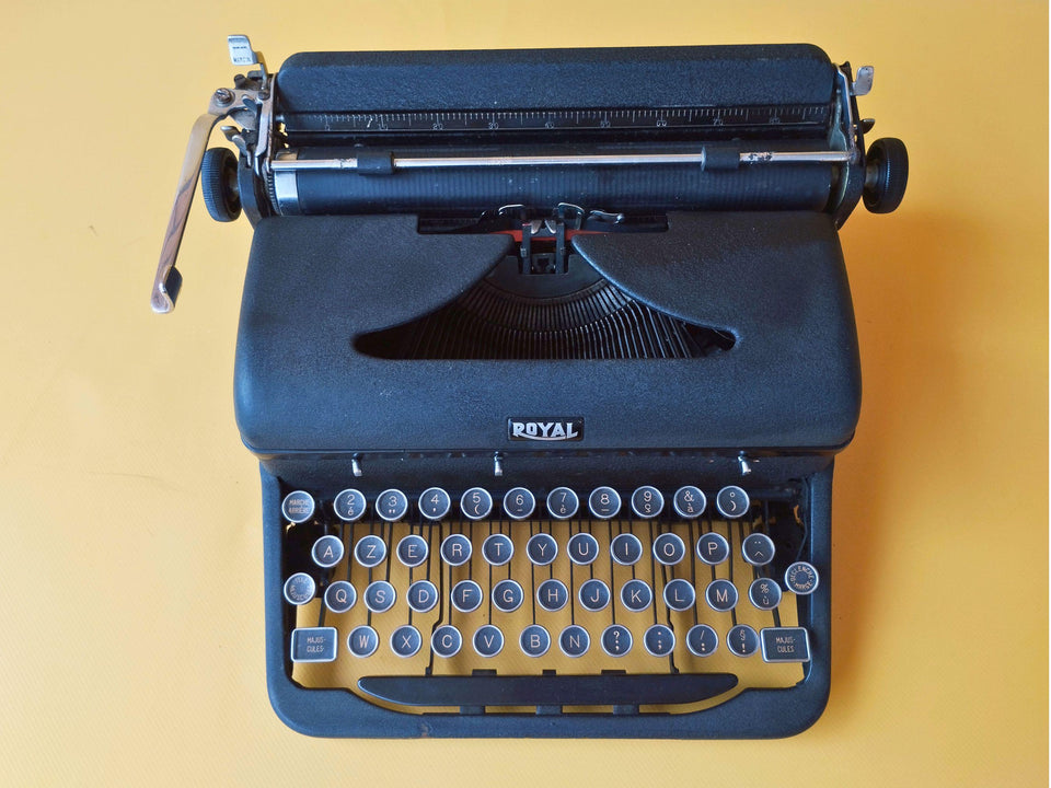 Royal portable typewriter keyboard detail AZERTY keys close-up