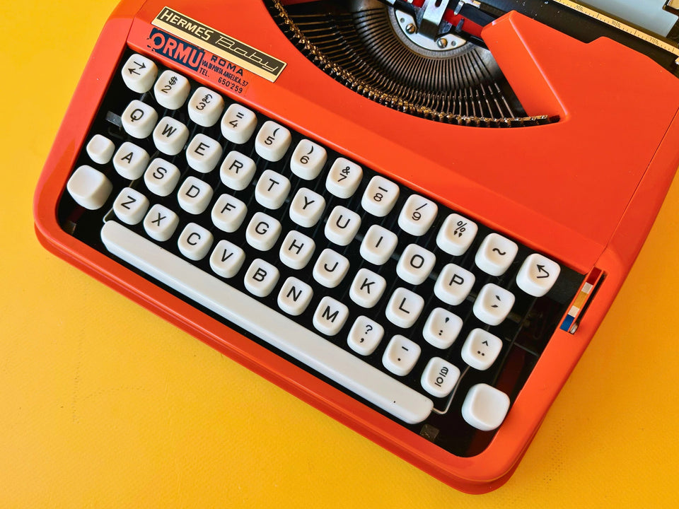 Working Typewriter Hermes Baby Orange 1969 With Case