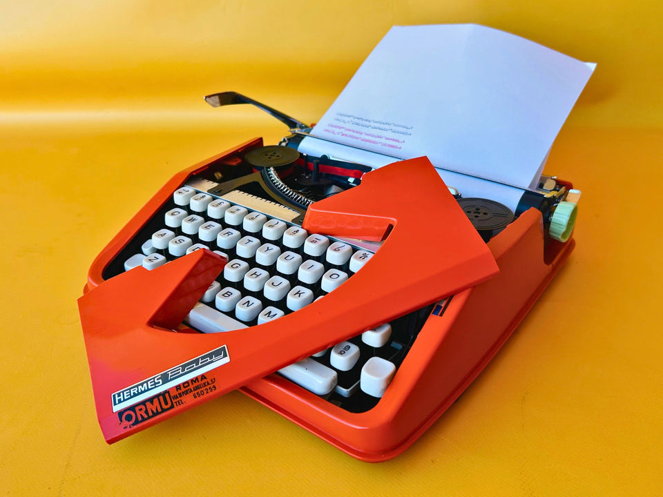Working Typewriter Hermes Baby Orange 1969 With Case