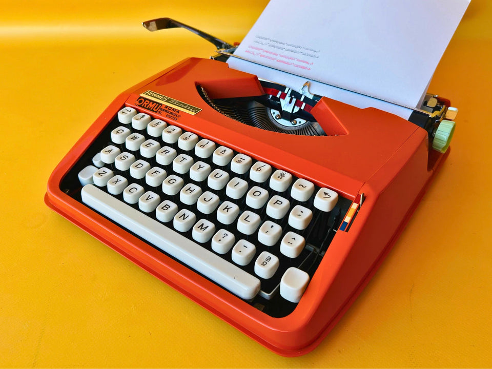 Working Typewriter Hermes Baby Orange 1969 With Case
