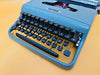 Working 1970s Olivetti Pluma 22 Typewriter - Blue Retro Manual - QWERTY Writer's Gift & Case