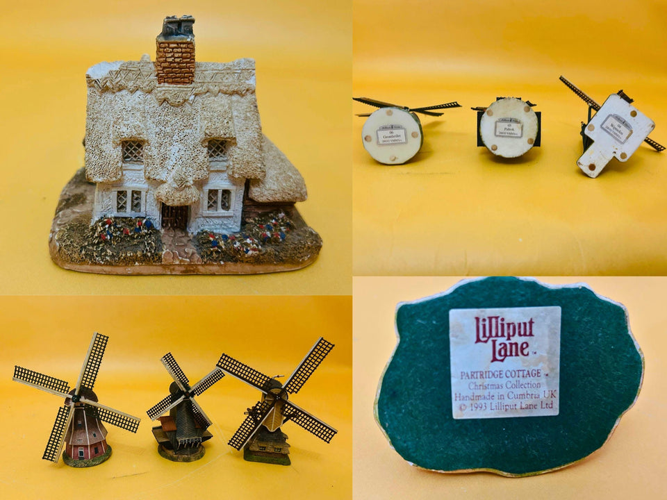 Lilliput Lane Miniatures Set – 9-Piece Vintage Tiny Houses & Windmill Collection, Handcrafted British Cottage