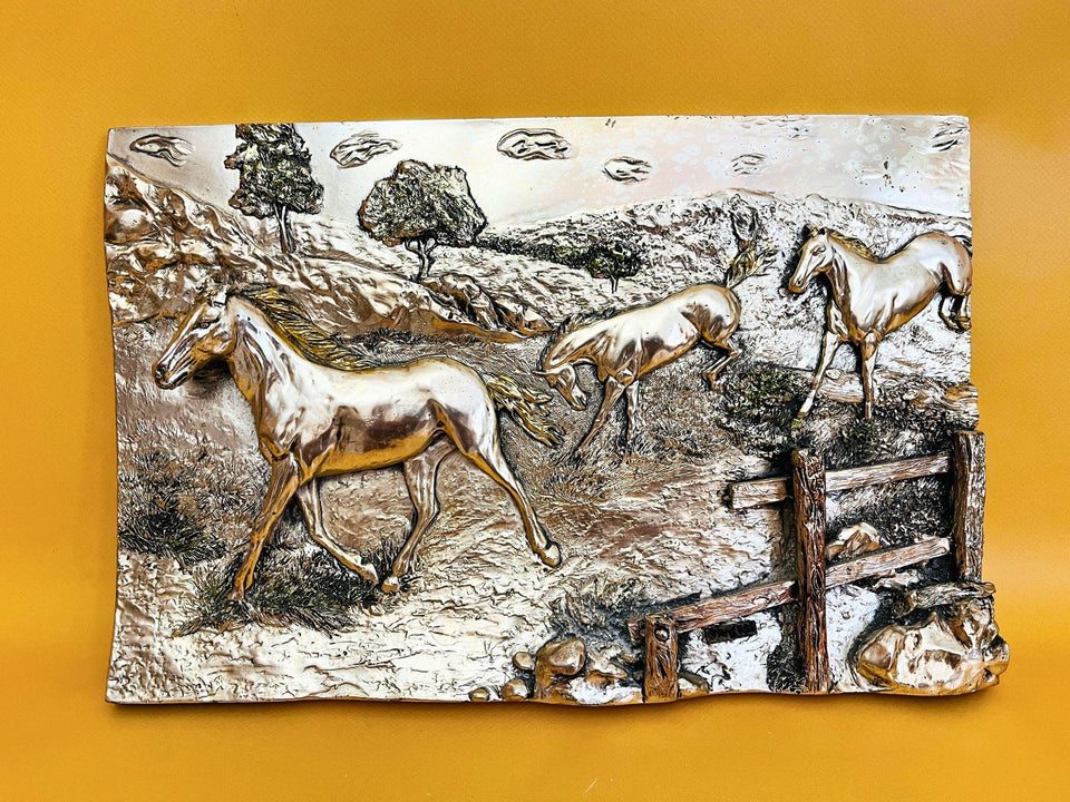 Bronze equestrian wall plaque vintage horse relief decor