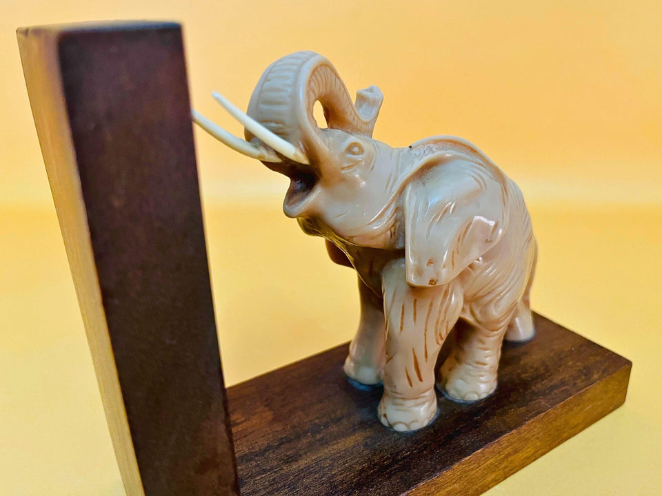 Vintage wooden elephant bookend carved decor piece