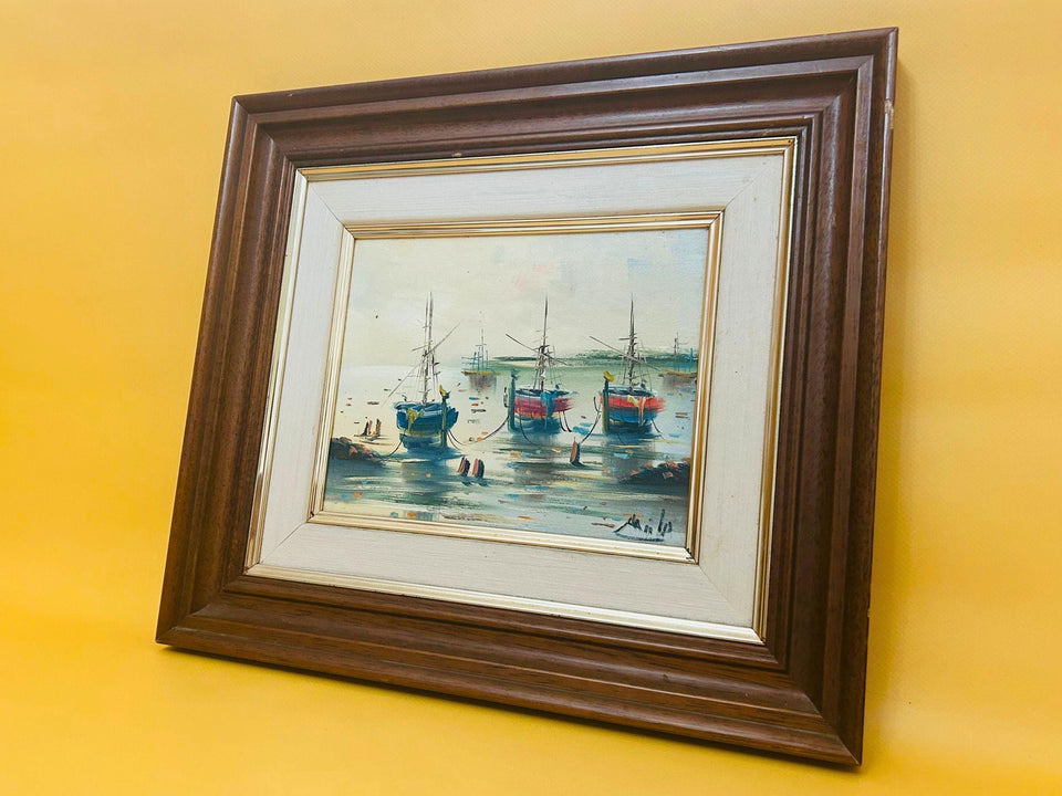 Signed watercolor ship painting vintage maritime artwork