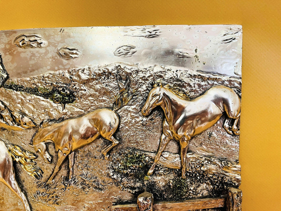 Bronze Equestrian Wall Plaque | 3D Horse Relief Art | Rustic Entryway Decoration