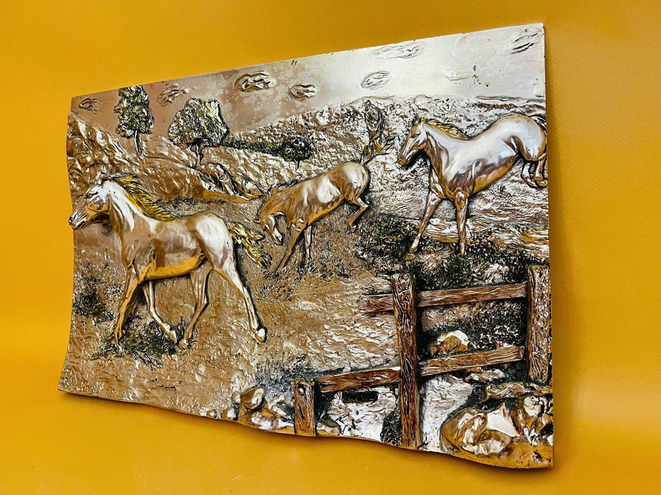 Vintage bronze horse wall plaque interior decor display