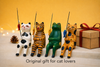 Hand-Carved Wooden Cat Figurines (Set of 4) - Rustic Folk Art Sculptures - Small Animal Decor