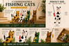 Wooden fishing cat figurines bundle for home decor