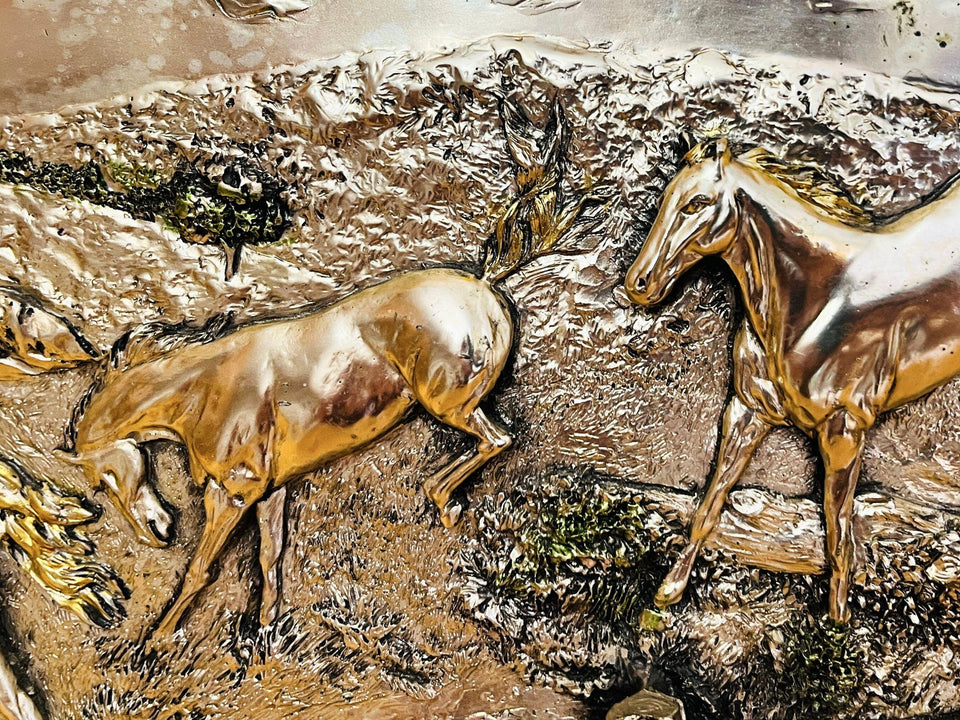 Equestrian wall plaque detail bronze horse relief close-up
