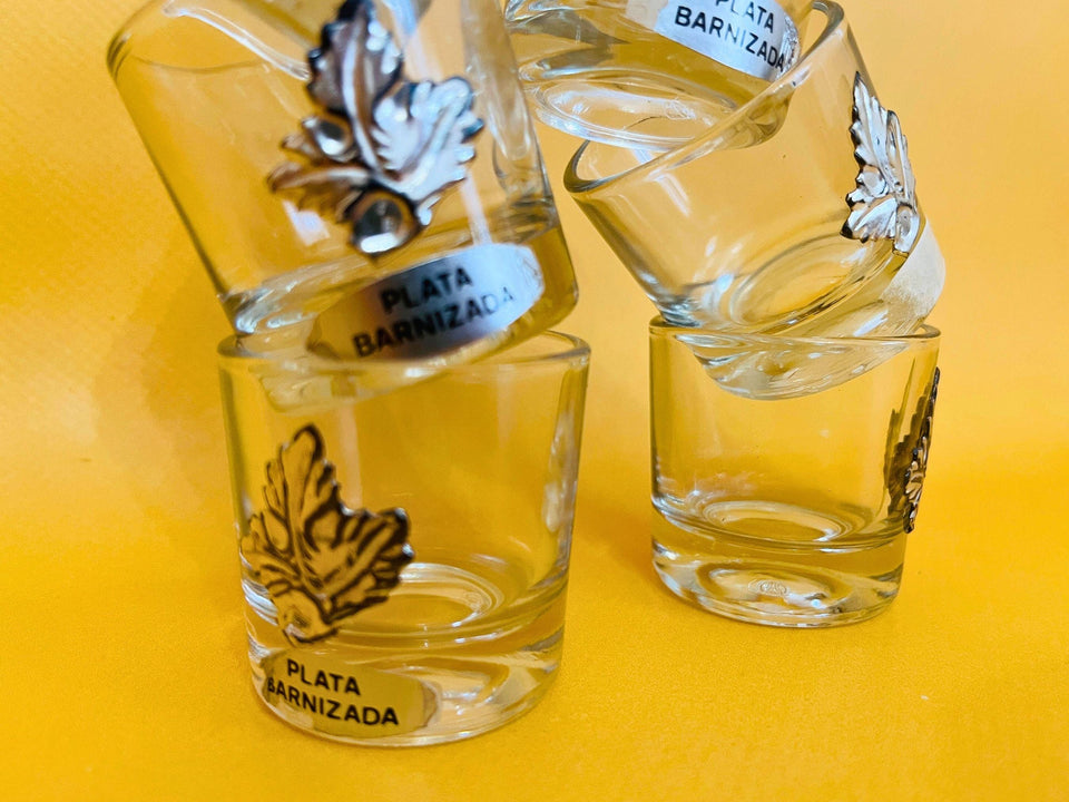 Vintage Spanish Silvered Shot Glass Set - Mid-Century Silver-Plated Barware - Set of 6