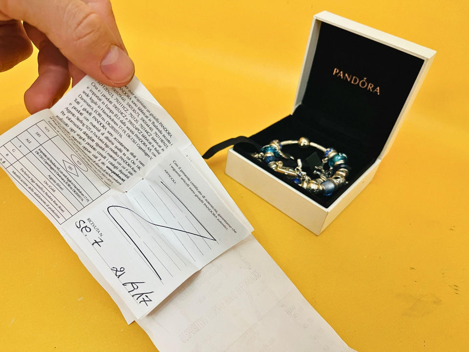 Authentic Pandora Silver Bracelet with 24 Charms - Original Box & Documents Included