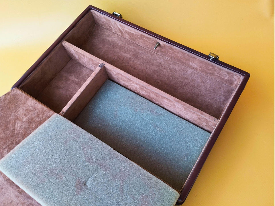 Brown Leather Attache Case | Modernist Lawyer Briefcase | Structured Business Valise with Pocket