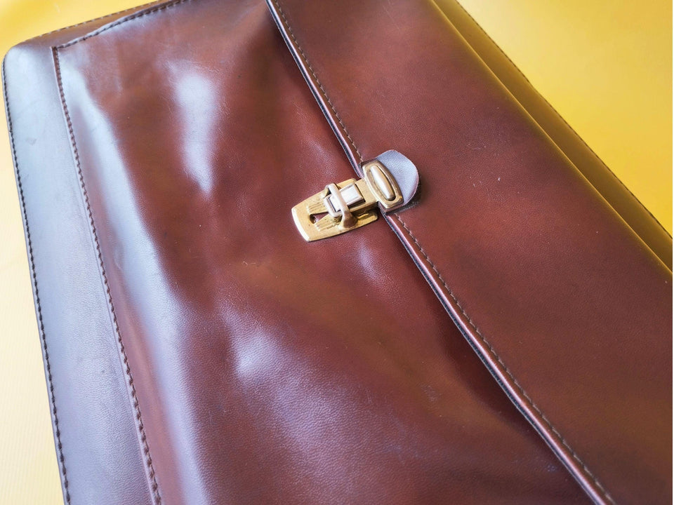Brown leather attache case for work and travel use vintage briefcase