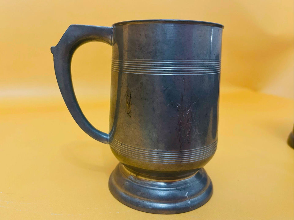 Vintage Pewter Beer Mugs (Set of 2) - Engraved Dragon Tankards - Medieval Style Barware