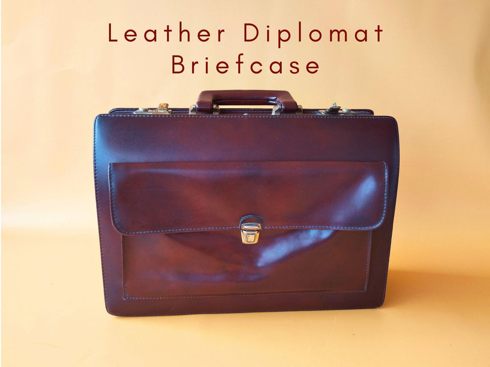 Brown leather attache case vintage style briefcase