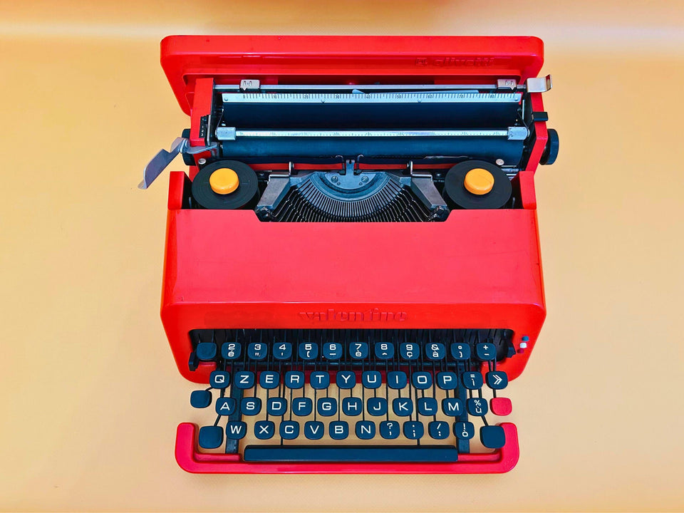 Olivetti Valentine keyboard detail QZERTY keys close-up red design