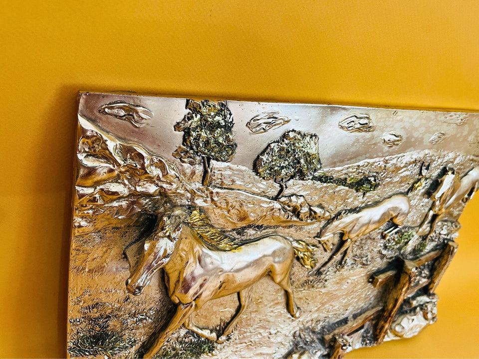 Bronze Equestrian Wall Plaque | 3D Horse Relief Art | Rustic Entryway Decoration