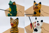Hand-Carved Wooden Cat Figurines (Set of 4) - Rustic Folk Art Sculptures - Small Animal Decor